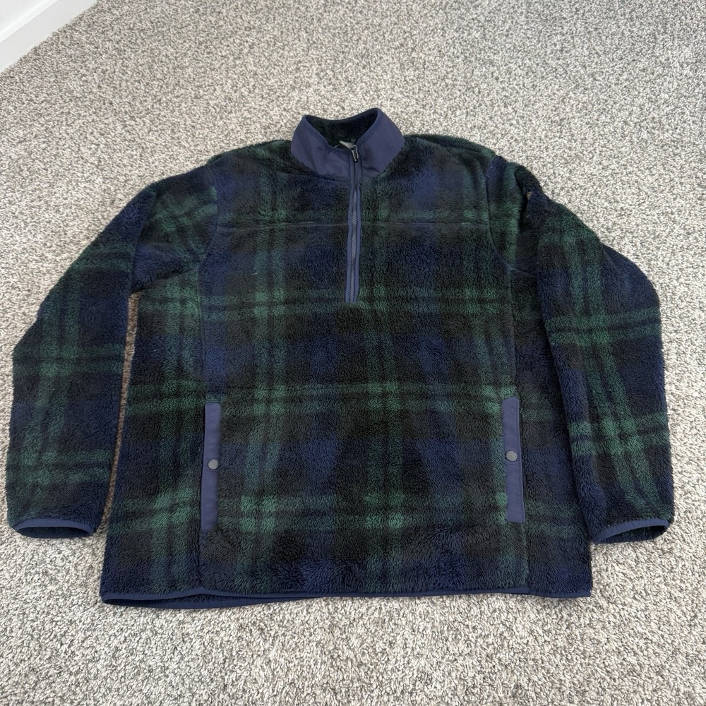 Eddie Bauer Tartan Plaid Sweater Mens Large 1/4 Zip Fleece Cozy Pullover